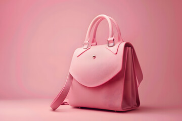 A pink handbag against a solid pink background