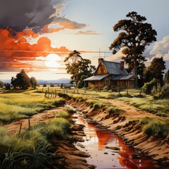 Obraz premium House with stream view