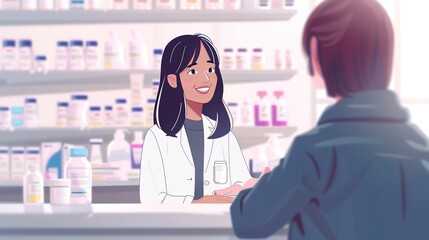 Happy female pharmacist assisting a customer with her prescription, ensuring the customer understands the medication instructions clearly