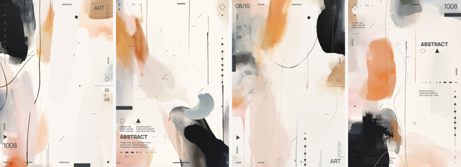 A collection of four abstract prints in natural, earth-toned hues. The design serves as a versatile background texture for a range of items, including stationery, packaging, wallpapers, posters, etc.
