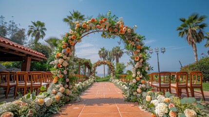 Obraz premium Wedding Arch Adorned With Flowers and Greenery