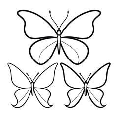 Set of simple butterfly insect outline vector line art on white background