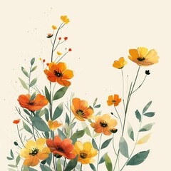 Vibrant Wildflowers on Beige Background for Spring Decor Generative AI