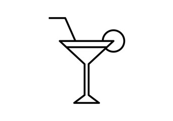 Icono negro de copa con coctel. 