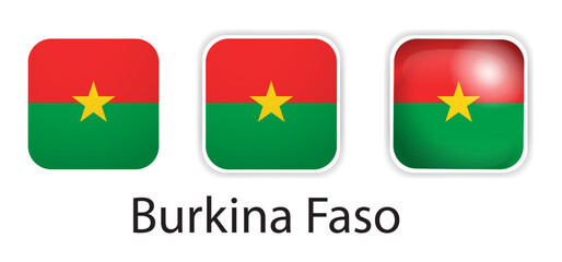 Burkina Faso flag vector icons set in the shape of rounded square