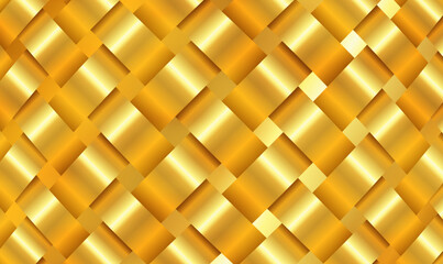 Abstract 3D Golden wicker pattern. Luxury golden weave pattern. Metallic weave ribbons. Gold metal ornament. Interlacing surface. Premium decoration for design. Elegant backdrop. Premium Vector EPS10.