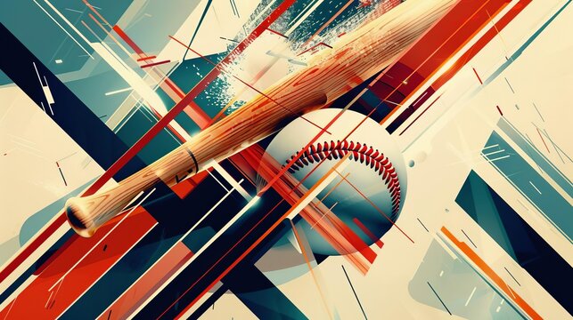 Olympic Paris 2024 Sport Abstract Baseball Focus on abstract lines and shapes depicting a baseball bat and ball, with a diamond background, with right space for text