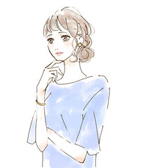 考え事をしている女性のイラスト