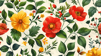 Seamless pattern with botanical and leaves pattern.