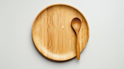plate, spoon made of bamboo isolated on white Environmentally friendly friends