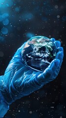 The doctor holds the planet earth in his hands. Doctors protect people's lives