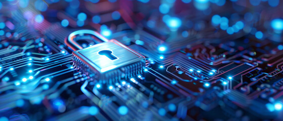 Highresolution padlock on a virtual interface, highlighting advanced cybersecurity solutions