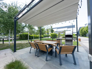 Outdoor BBQ grill. Barbecue open fireplace for cooking