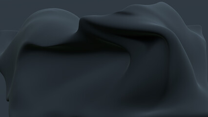 3d black background monocrome banner abstract fluid silk fabric