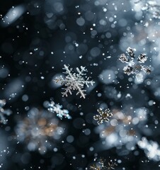 Winter Wonderland Scene with Snowflakes Falling from the Sky Generative AI