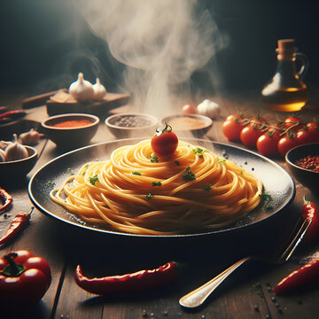 Warm spaghettis dish