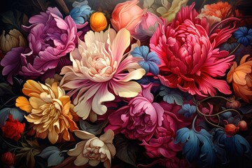 Vibrant Floral Artistry: Intricately Detailed Patterns in Bold Colors