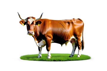 limousine cow standing on grass on a white background - isolated