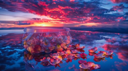 sunset over the sea, sunset and flowers - Powered by Adobe