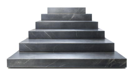 Tiered Slate Steps – Dynamic Display: A dynamic tiered slate podium with steps, great for creating depth in product presentations, isolated on a white background.
