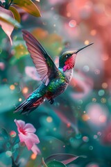 Obraz premium Enchanting Hummingbird Hovering Among Blossoms