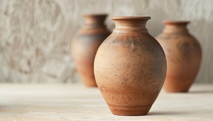 Mockup packaging earth-toned ceramic vase, artisanal and organic pottery branding, personalized vase insert text, free copy space