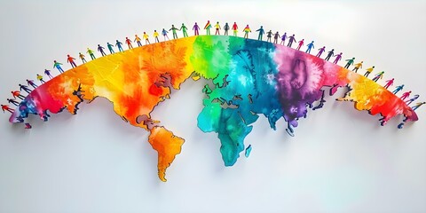 Illustration symbolizing unity and diversity within the LGBTQ community around the world. Concept LGBTQ Community, Unity, Diversity, Symbolism, World Influence