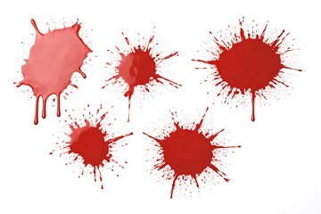 Red paint splatters on white background