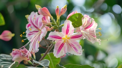 Bauhinia variegata blossoms in close up on tree