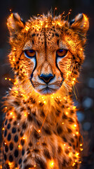 Glowing Cheetah, A majestic cheetah portrait illuminated by shimmering golden light.