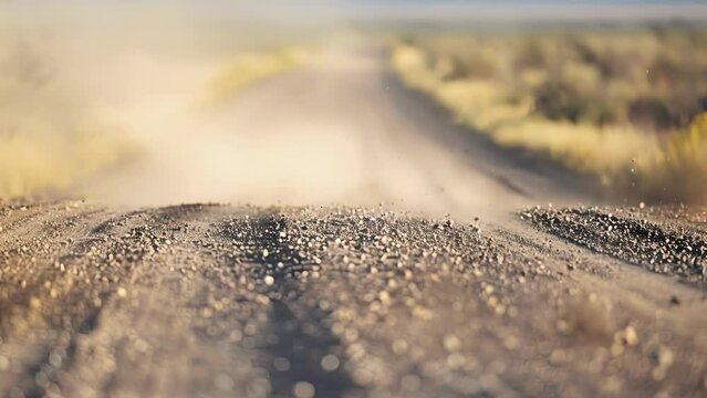 A dirt road stretching into the distance with small dust devils spinning along its edges.