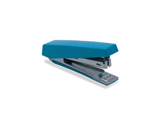 Photo of Blue stapler put on the table in office, stapler is a device used in schools or offices