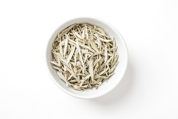 Dried White Tea Leaves in a Bowl