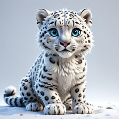 Adorable Snow Leopard Cub Sitting in Snow