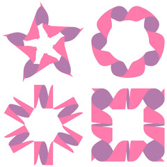 ピンクと紫のねじれたリボンの図形4種類