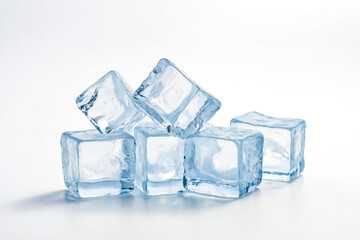 Closeup of Ice Cubes on White Background