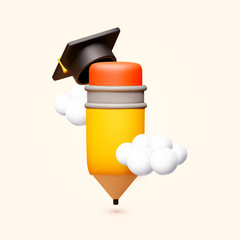 Education concept. Learning sign with pencil and graduate hat.