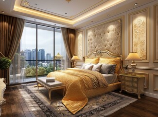 Luxury Golden Villa Bedroom Interior Design