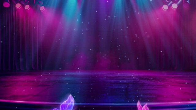 Speaker podium. Podium winner. Podium fashion. Blue spotlights, stage lights, beautiful lighting. Comedy night background template. a blue round podium on a technologic with blue lights. Pure color