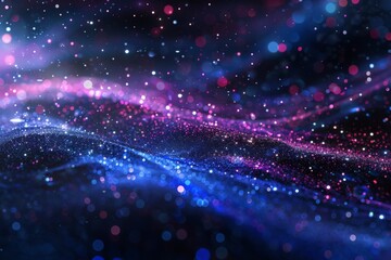 Obraz premium Lots of bright shining dots and particles are forming volatile pattern on a black background. Abstract background, three dimensional digitally generated picture