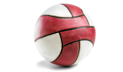 Red and White Leather Basketball on Transparent Background