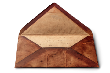 Open Old Leather Envelope on Transparent Background