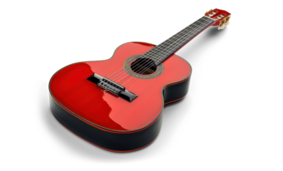 Red Classical Acoustic Guitar on Transparent Background