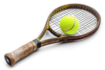 Vintage Tennis Racket with Yellow Tennis Ball