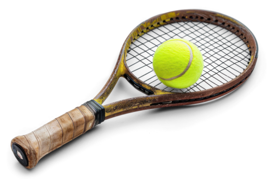 Vintage Tennis Racket with Yellow Tennis Ball