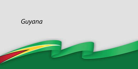 3d ribbon with national flag Guyana isolated on white background
