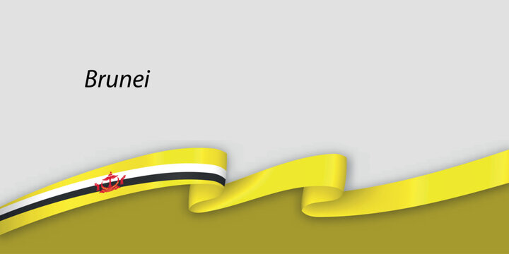 3d ribbon with national flag Brunei isolated on white background