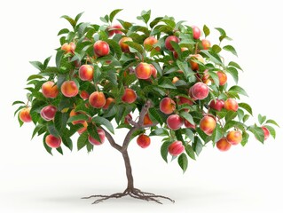 A lush peach tree full of ripe, juicy peaches against a white background. Perfect for agricultural and botanical themes.