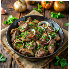 fried chicken liver with onions and he