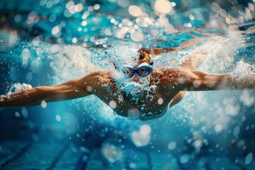 Powerful Butterfly Stroke by Swimmer in Action - Dynamic Water Splash Photography for Sports and Fitness Promotion